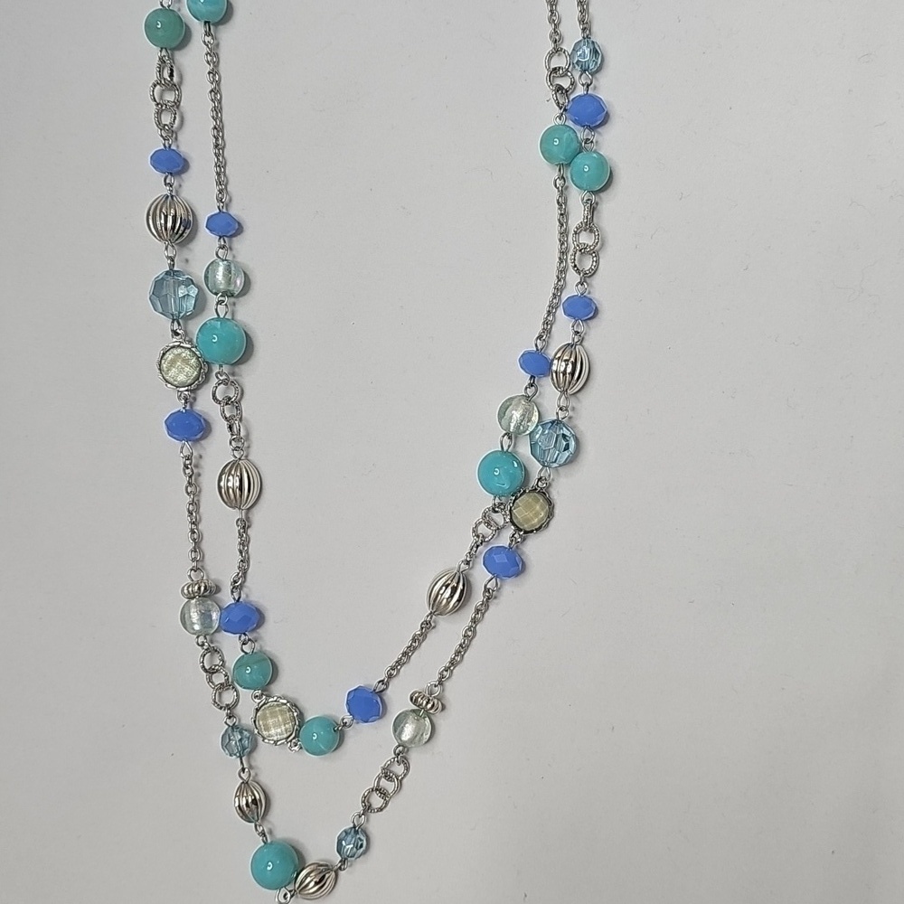 Vintage Kim Rogers Aqua and Silver Multi-Strand Necklace - Picture 2 of 4